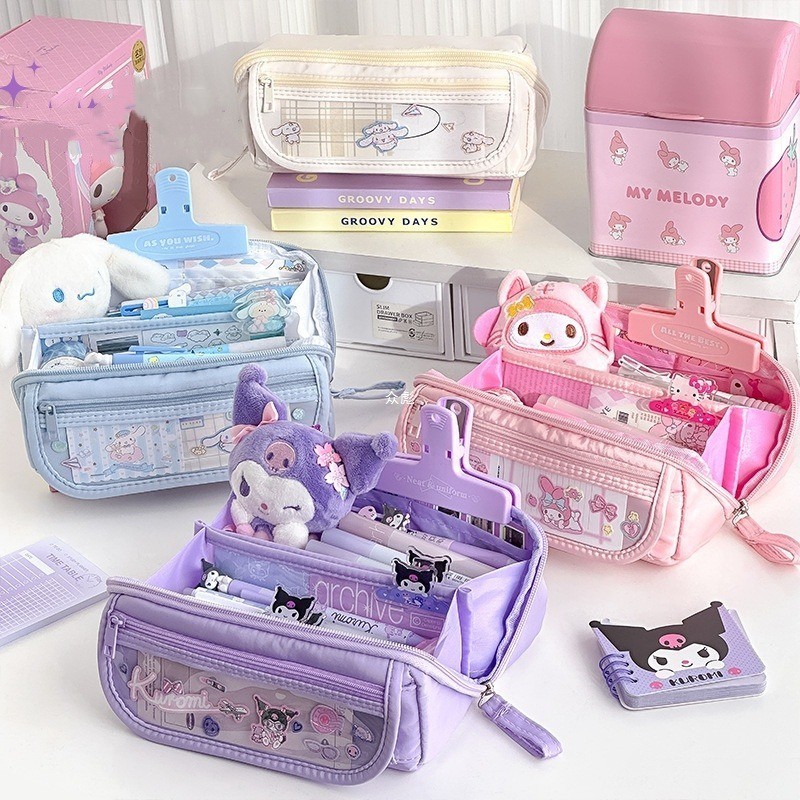กระเป๋าดินสอ ขนาดใหญ่ จุของได้เยอะ ลาย Sanrio Kuromi Melody สไตล์เกาหลี สําหรับใส่เครื่องเขียน ปากกา โรงเรียน และสํานักง