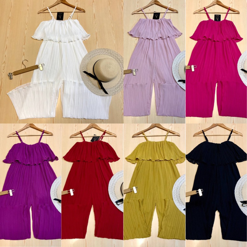 LILY จั๊มสูทกางเกงขายาวผ้าอัดพลีท