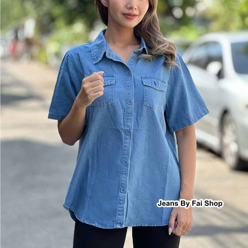 แขนสั้น2เป๋า บลู MD 📌 Jeans By Fai Shop