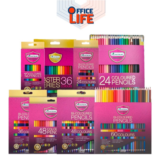 [ สีสดกว่าเดิม ] ดินสอสี สีไม้ มาสเตอร์อาร์ต Master art 12 24 36 48สี มี แบบแท่งยาว 1หัว และ  2 หัว ( 1 กล่อง )