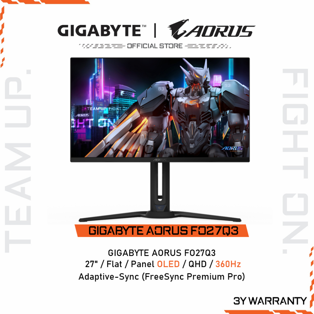 GIGABYTE AORUS FO27Q3 Gaming Monitor (จอมอนิเตอร์) | 27" QHD | OLED | 0.03ms | 360Hz | Adaptive-Sync