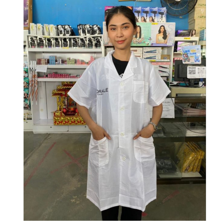 เสื้อกาวน์ช่างตัดผม​แบบกระดุมแขนยาวแขนสั้น(ใส่สบาย)