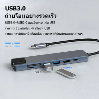 8 In 1 ตัวแยก USB Type C สําหรับ 4K HDMI RJ45 Ethernet 3.0 TF Card Reader PD ชาร์จเร็ว สำหรับ Mac-แล็ปท็อป Dock