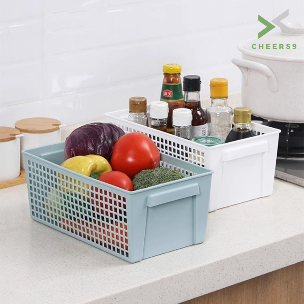 ตะกร้าเก็บของ ตระกร้าพลาสติก basket  แข็งแรง ทนทาน จัดระเบียบได้ง่าย มีที่จับด้านข้าง ง่ายต่อการยก C