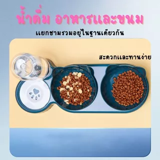 ชามให้อาหารพร้อมน้ำสำหรับสุนัขและแมว ชามให้อาหารสัตว์เลี้ยง ชามให้อาหารแมว 2 in 1
