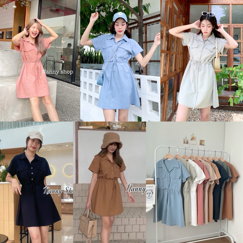 Teera พร้อมส่ง Camping Dress เดรสแคมป์ปิ้งเนื้อผ้าลินิน ป้ายnanny งานสวย มินิมอลมาก