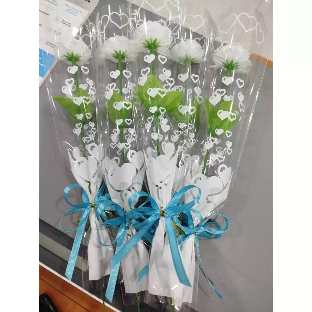 ดอกมะลิ (ช่อ ดอกมะลิวันแม่ สีขาว 1ดอก+ซองสีขาว+โบว์สีฟ้า ) ช่อดอกมะลิปลอมอย่างดี ดอกไม้อย่างดี พร้อมส่งจากไทย