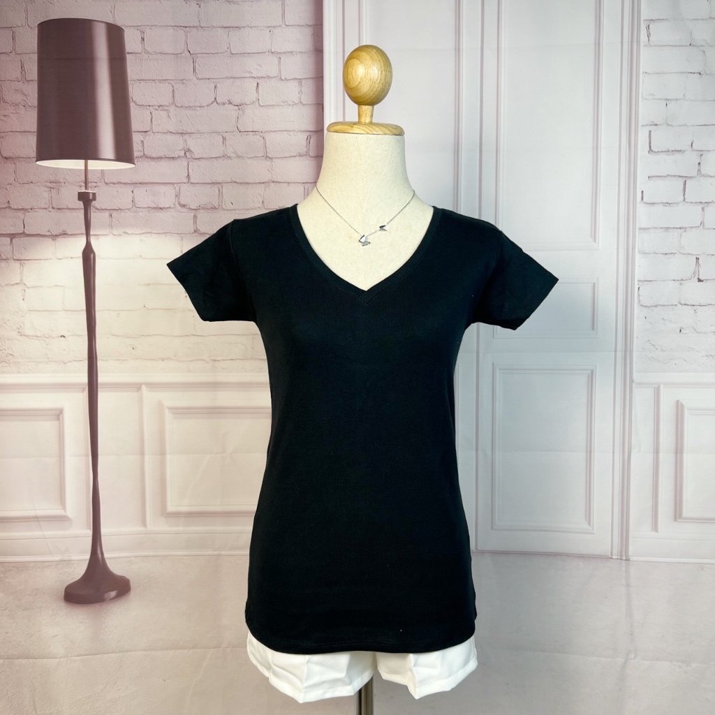 เสื้อยืดคอวี สไตล์เกาหลี ผ้านิ่มใส่สบาย 24-36“ พร้อมส่งจากไทย