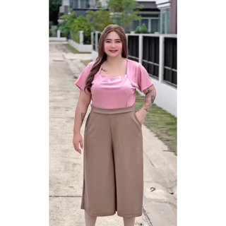 (โปรพิเศษวันนี้) A4 กางเกง5ส่วน ขาบาน สาวอวบ กางเกงผู้หญิง ผ้าวูลเวฟ เอวยางยืด ทรงกระบอกใหญ่ เอว 36- 54" สะโพก 50-64" ยา