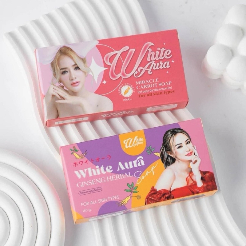 สบู่ไวท์ออร่า /สบู่ไวท์โสม *แพคเกตใหม่ White Aura Miracle Carrot Soap 160 g.