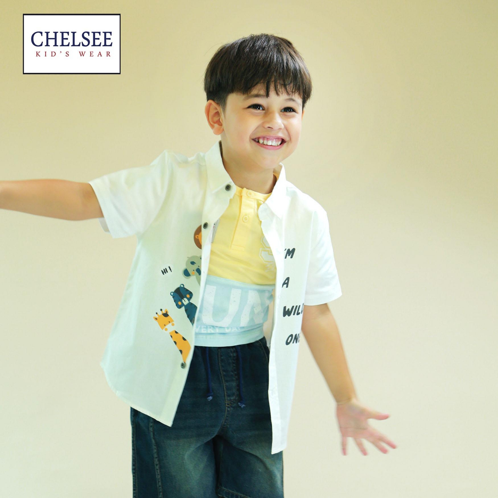 Chelsee เสื้อเชิ้ตแขนสั้น เด็กผู้ชาย แขนสั้น รุ่น 128040 พิมพ์ลาย อายุ 1.5-10 ปี ผ้า 100%Cotton เสื้อผ้าเด็กโต