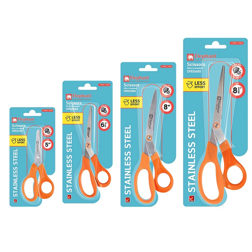 Elephant กรรไกร Scissors กรรไกรสแตนเลส OFE ตราช้าง ขนาด 5/ 6.5/ 8/ 8.5 นิ้ว (จำนวน 1 เล่ม)