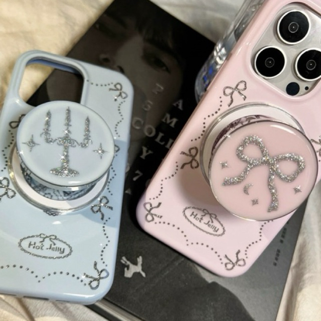 Hot jelly coquette ribbon style phone case with magnetic เคสแม่เหล็กลายริบบิ้นโบว์สีฟ้า สีชมพู