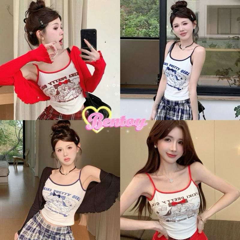 bentoy(Q251)เสื้อสายเดี่ยว ลายเซล่ามูน แต่งโบว์เล็กๆ สีโบว์ตามสีขอบ น่ารักมากๆ