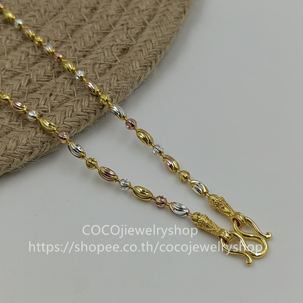 สร้อยคอ ( 2กษัตรย์/ 3กษัตรย์) เม็ดข้าว สองสี/สามสี สร้อยคอห้อยพระ สร้อยคอ สี24k ไม่ลอกไม่ดำ ราคา ถูกที่สุด ดีลบีเคเค แกลเลอรีภาพที่ 4