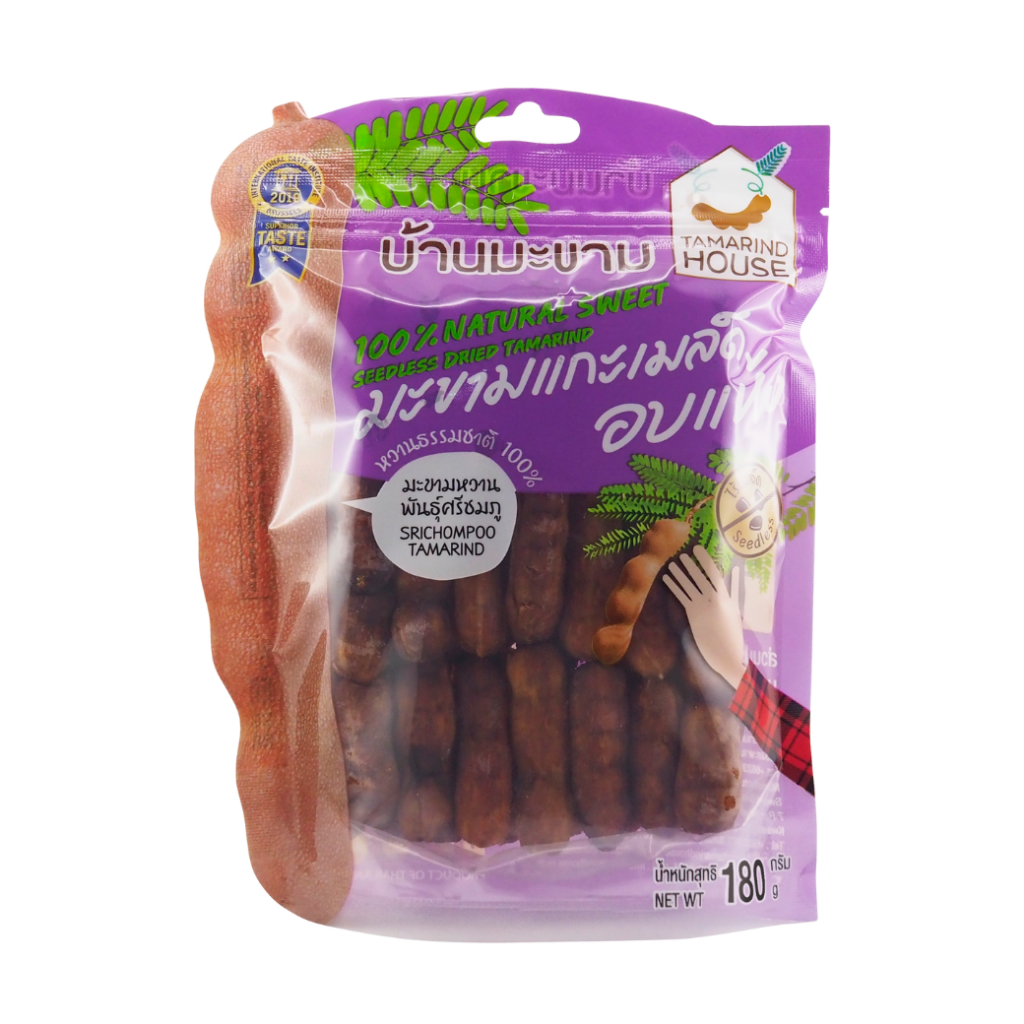 บ้านมะขาม - มะขามแกะเมล็ดอบแห้ง ซองม่วง 180 กรัม มะขามหวาน มะขามอบแห้ง ผลไม้อบแห้ง