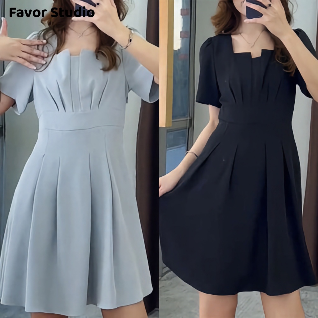 พร้อมส่ง ชุดเดรสลำลอง ดีไซน์คอเหลี่ยม เนื้อผ้านุ่ม ใส่สบาย ทรงเข้ารูป กระชับสัดส่วนและปกปิดหน้าท้อง SX22180