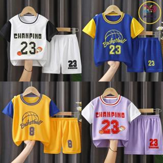 พร้อมจัดส่งในไทย เสื้อบาสเก็ตบอลเด็ก ชุดกีฬาเด็ก ชุดบาสแขนสั…