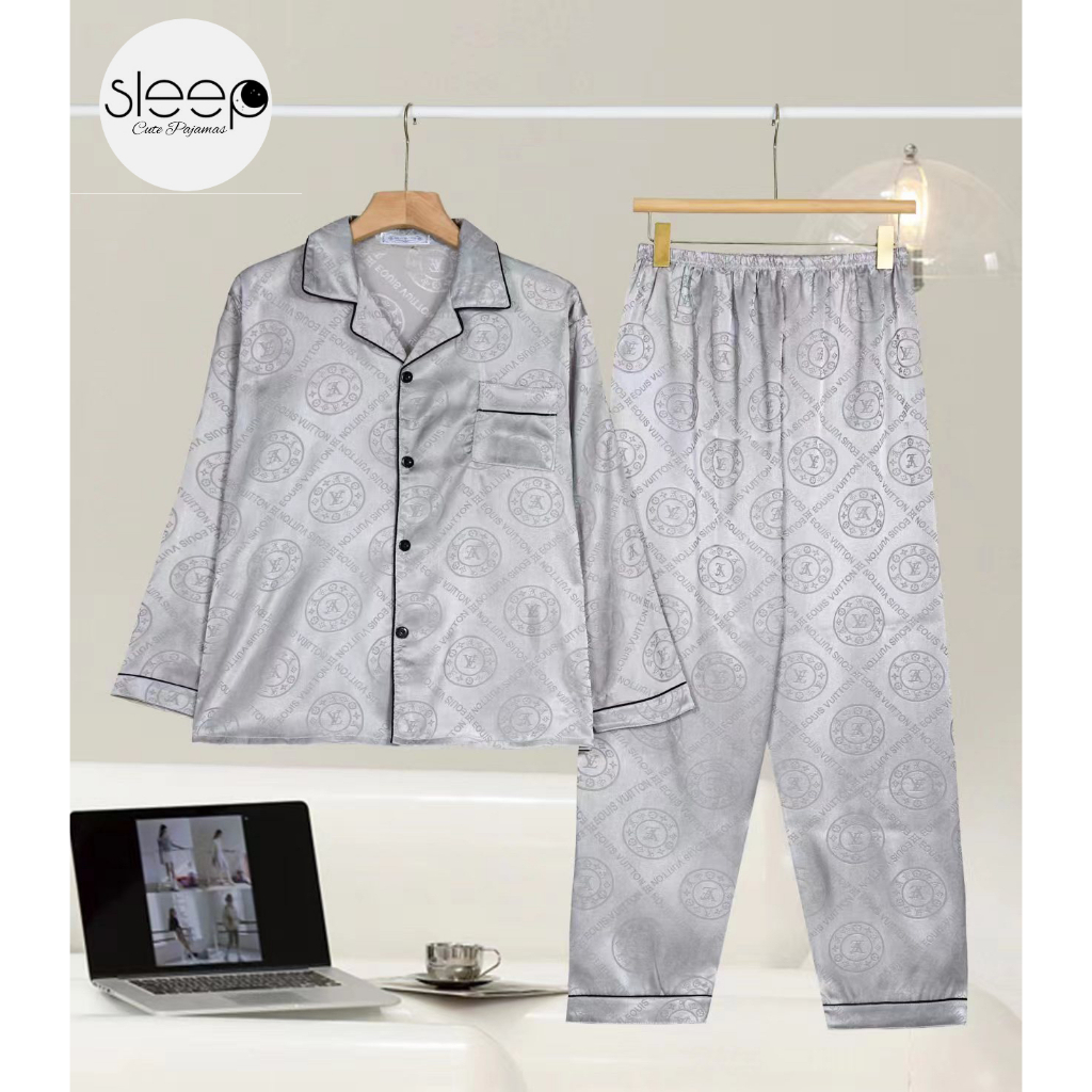 ชุดนอนผ้าซาติน ชุดนอนลายหลุย ชุดนอน ชาย-หญิง ขนาดXXL-5XL ชุดนอนสไตล์เกาหลี พร้อมส่ง