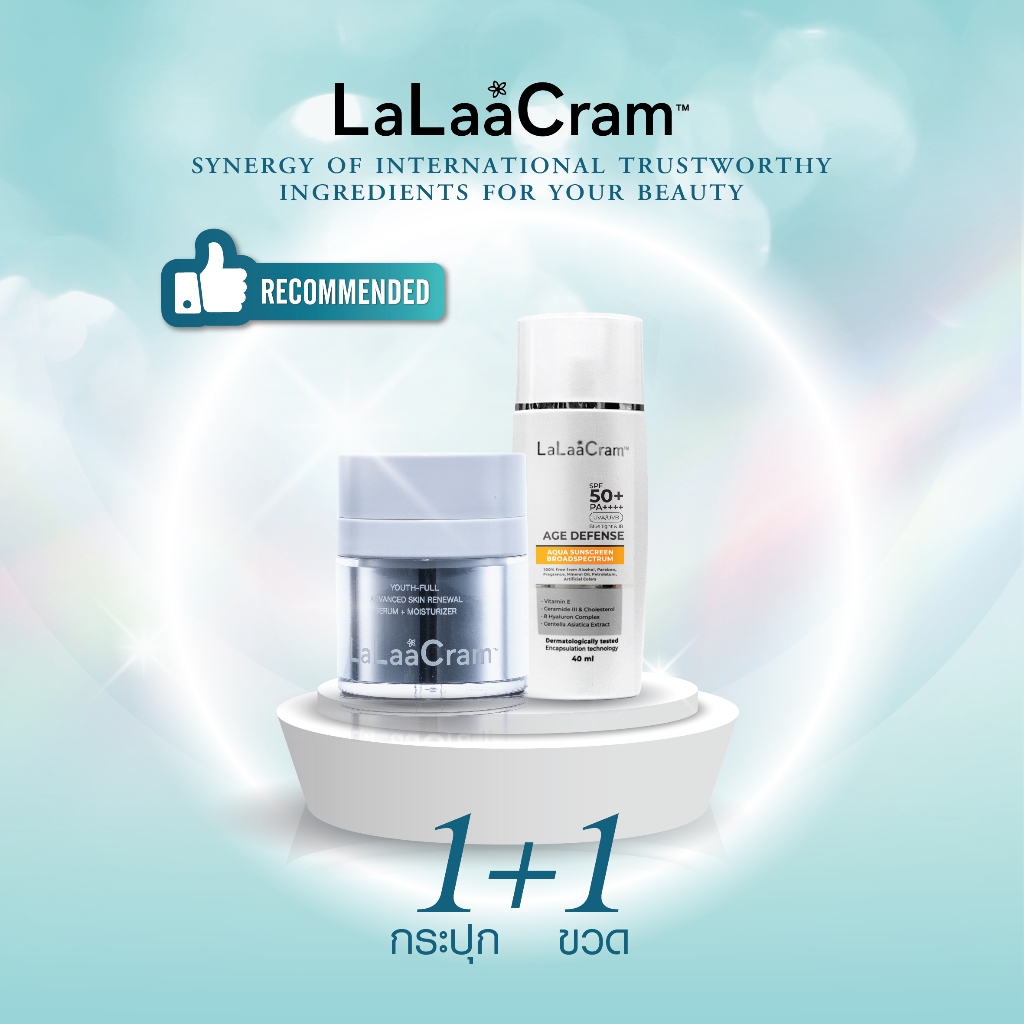 LaLaaCram Youth-Full Advanced Skin Renewal Serum + Moisturizer 30ml. & Anti-Aging Sunscreen SPF50+ PA++++ 40ml