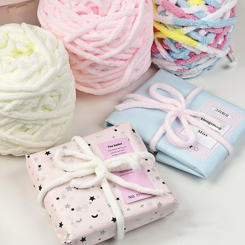 🩷🛼พร้อมส่ง!เชือกถักไหมพรม นุ่มนิ่ม สีพาสเทล ครีม ชมพู ฟ้า สำหรับผูกห่อของขวัญ สวยมาก 1ม้วน ใหญ่มาก