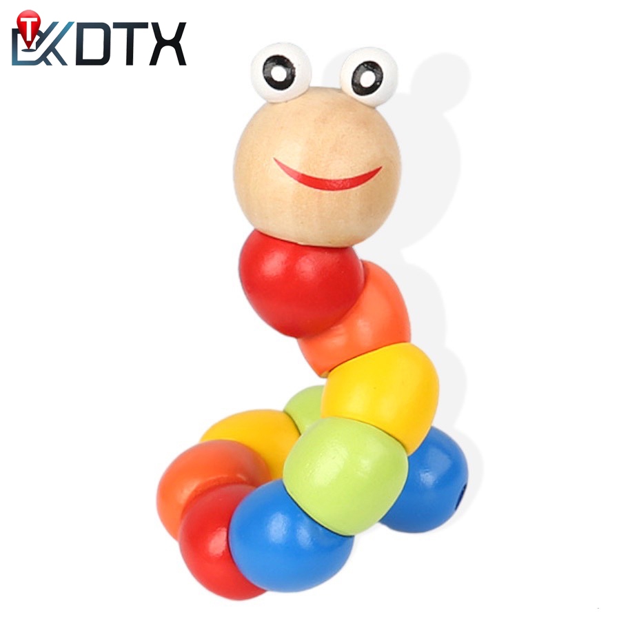 DTX ของเล่นไม้ รูปทรงหนอนของเล่นเสริมการศึกษาสำหรับเด็ก ของเล่นเด็ก รูปทรงหนอน ตากลมโต น่ารักสดใส
