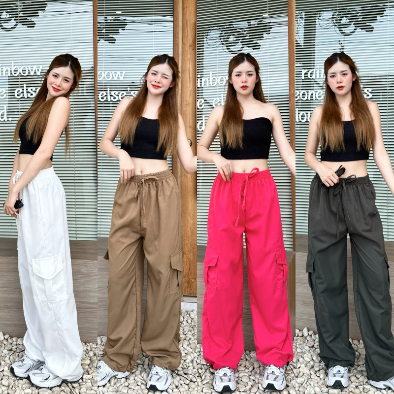 🌈SpinnyHouse🌈กางเกงคาร์โก้ เชือกรูดปลายขา ขาจั้ม ผ้าไมโครทรงดี 😵 ใส่ได้ทั้งเอวต่ำเอวสูง รุ่น โกปิโก้