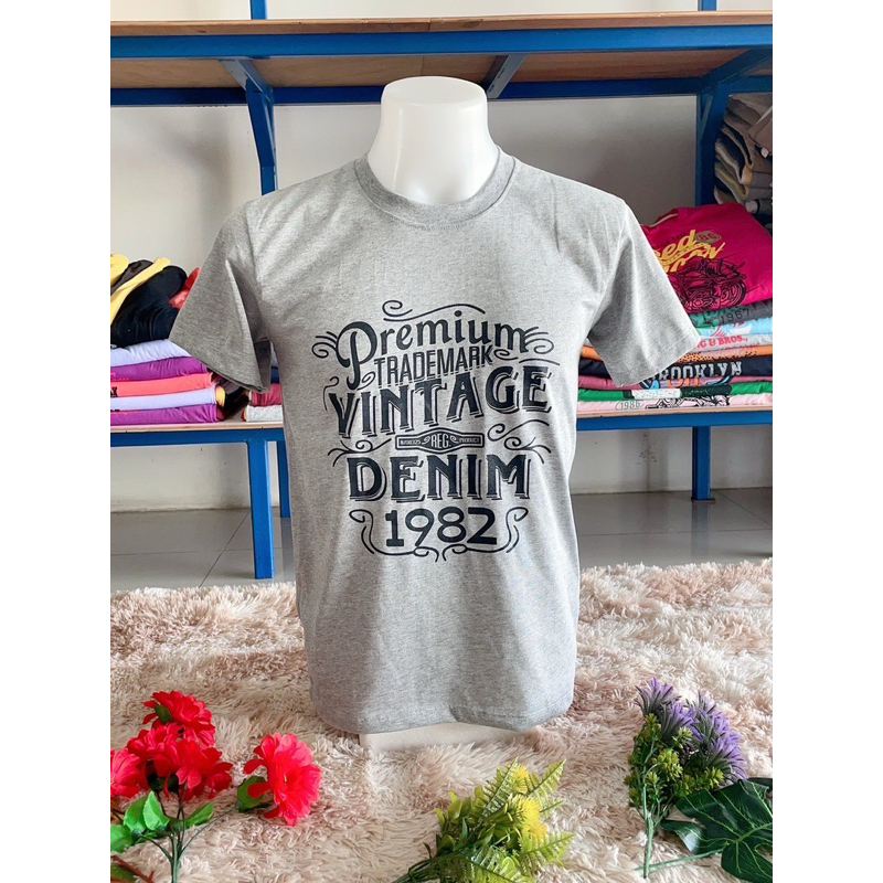เสื้อยืดคอกลมท็อปดำ-ท็อปดราย สกรีนลายแนววินเทจ ไม่ยืด ไม่ย้วย