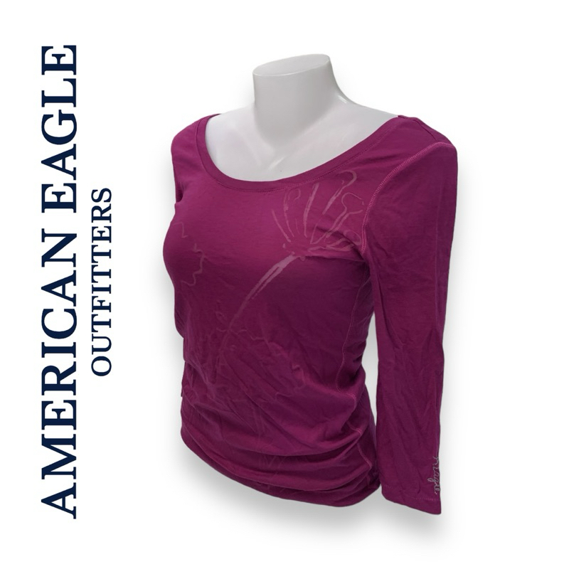 American Eagle ( SA131 ) เสื้อยืดคอกลม แขนยาว สีม่วง ผู้หญิง ลายจางๆ พร้อมส่ง