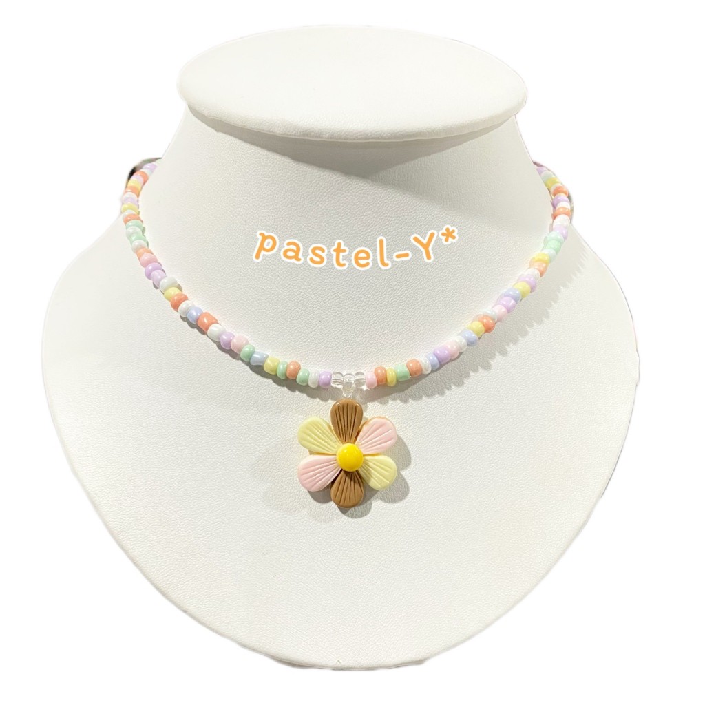 Pastel-สร้อยคอลูกปัดสีพาสเทล สร้อยคอลูกปัดสีอ่อนจี้ดอกไม้สีพาสเทลพร้อมส่ง สร้อยคอสำหรับเด็กผู้หญิงและผู้ชาย🦄💕