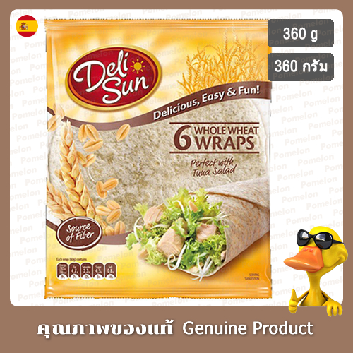 เดลี่ซันแผ่นแป้งทอร์ติญ่าโฮลวีต 6 ชิ้น 360กรัม - Deli Sun Whole Wheat Tortilla Wraps 6 Pcs 360g.