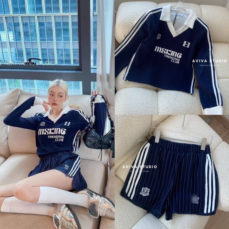 Aviva studio 💙🖤 เสื้อ/ขาสั้นเเต่งเเถบเเนวสปอร์ต