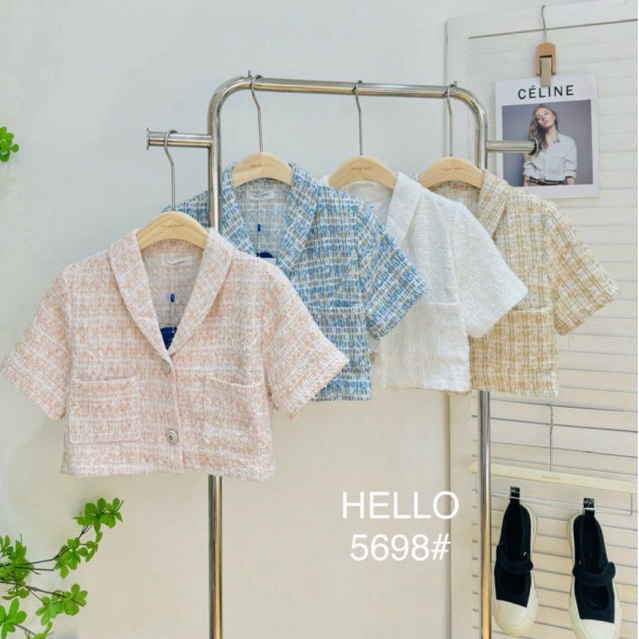 เสื้อครอปแขนสั้น ผ้าทวิต กระดุมหน้า พร้อมกระเป๋าคู่หน้า ผ้านิ่ม #H5698