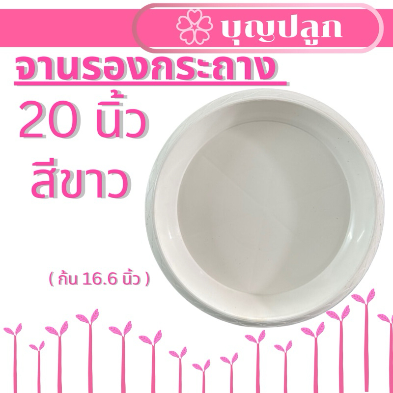 (1ใบ) จานรองกระถาง 20 นิ้ว สีขาว (รองกระถางใหญ่ 22, 26 นิ้วได้)