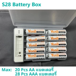 Yonii AA/AAA Battery Store Box กล่องเก็บแบตเตอรี่ 6 ช่อง ใช้ได้กับ: AA/AAA แบตเตอรี่แบบชาร์จไฟได้ กล่องเก็บของ