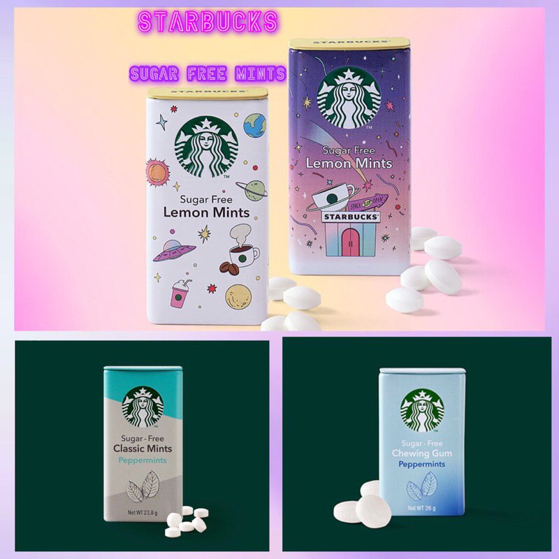 ⭐️Starbucks ลูกอมปราศจากน้ำตาล⭐️Starbucks Sugar Free Peach Mint⭐️Starbucks Peppermint⭐ Chewing gum หมากฝรั่งสตาร์บัคส์