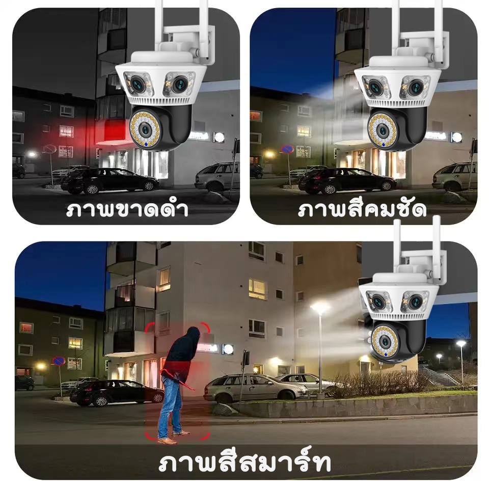 HOME MALL กล้องวงจรปิด 9MP 3เลนส์ดูภาพพร้อมกัน กล้องโดมหมุนได้ พูดตอบโต้ได้ กันน้ำip66 ภาพสีในที่มืด