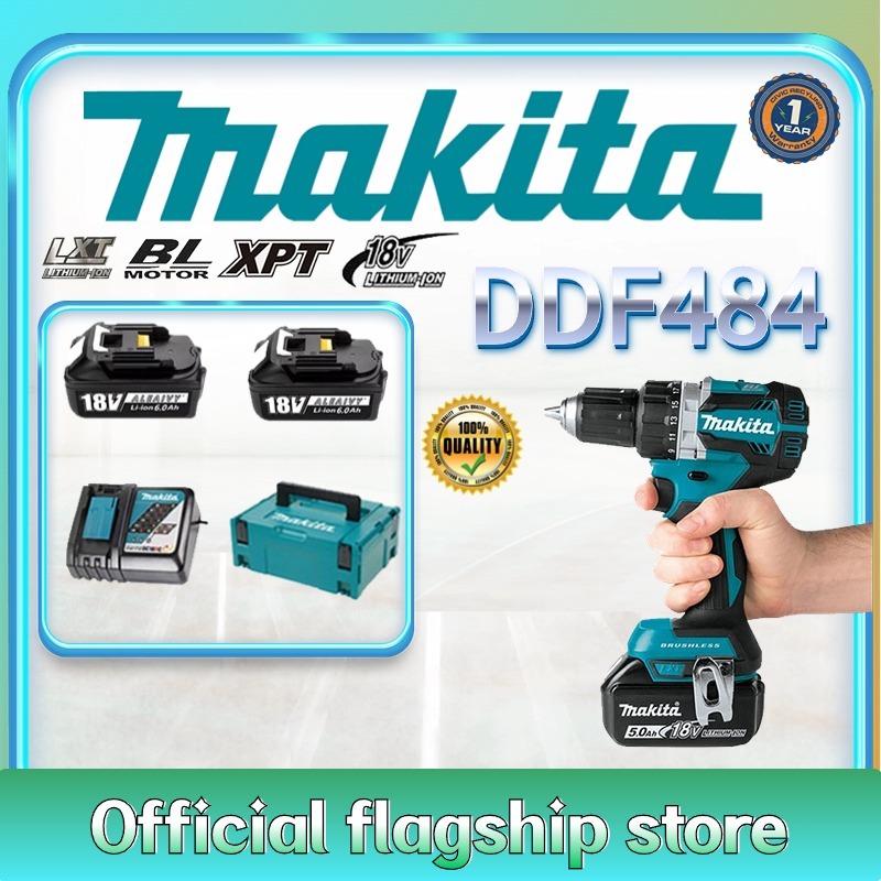 Makita DDF484 สว่านกระแทกไฟฟ้าแบบชาร์จไฟได้ 18V, ไขควงเครื่องมือไฟฟ้ามัลติฟังก์ชั่นไร้สาย (COD &Original)