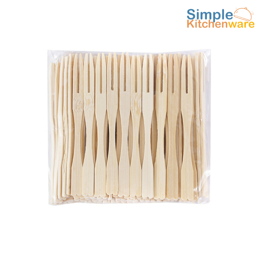 ไม้จิ้มผลไม้ ส้อมจิ้มผลไม้ fruit fork แบบใช้แล้วทิ้ง แพ็ค100ชิ้น ใช้แล้วทิ้ง ไม่ฟอกสี ย่อยสลายได้ Simple Kitchenware