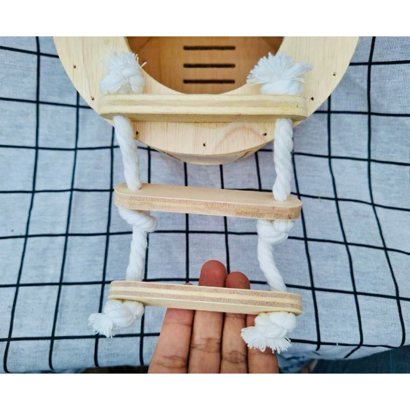 บ้านนก รังนก บ้านชูการ์ รังเพาะนก สำหรับสัตว์เลี้ยง ที่นอน ทำรัง พร้อมบันไดเชือก ไม่เคลือบสีกัดแทะได้ - รูปที่ 3