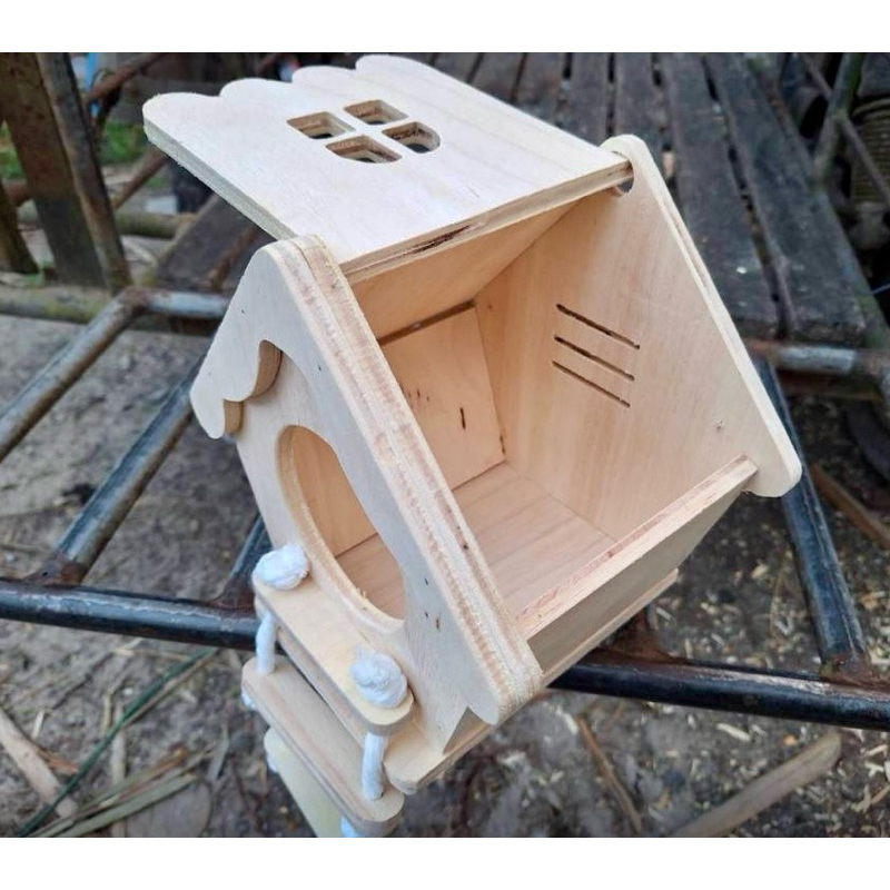 บ้านนก รังนก บ้านชูการ์ รังเพาะนก สำหรับสัตว์เลี้ยง ที่นอน ทำรัง พร้อมบันไดเชือก ไม่เคลือบสีกัดแทะได้ - รูปที่ 2