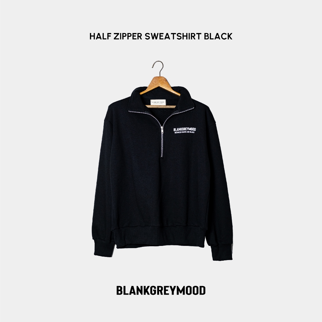 Blankgreymood Half Zipper Sweatshirt Black Unisex Free Size