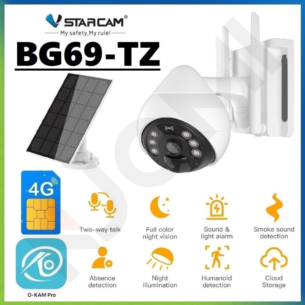 VSTARCAM BG69 4G SIM / CB69 WiFi FULL HD 1080p 2MP + Ai กล้องวงจรปิดใส่ซิม แผงโซล่าเซลล์ + แบตเตอรี่