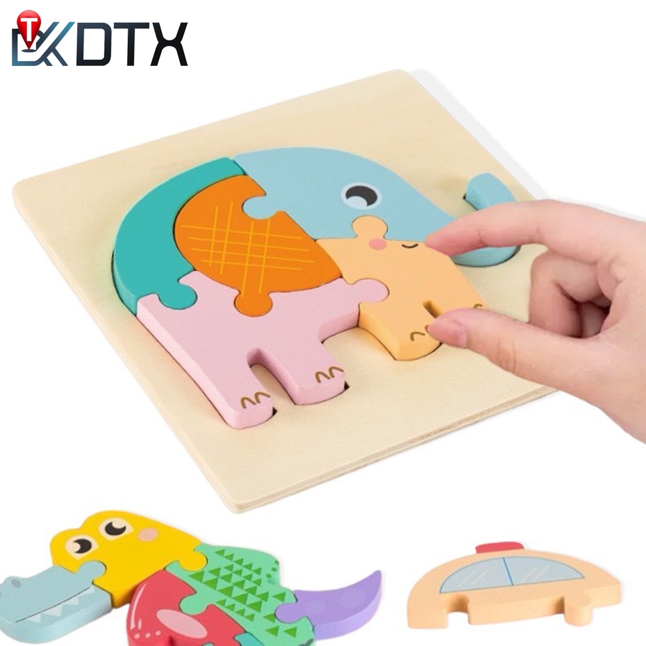DTX จิ๊กซอว์ไม้ 15x15ซม. 3มิติ ของเล่นไม้ ตัวต่อ ของเล่นเสริมพัฒนาการ สีพาสเทลพรีเมี่ยม ของเล่นเด็ก