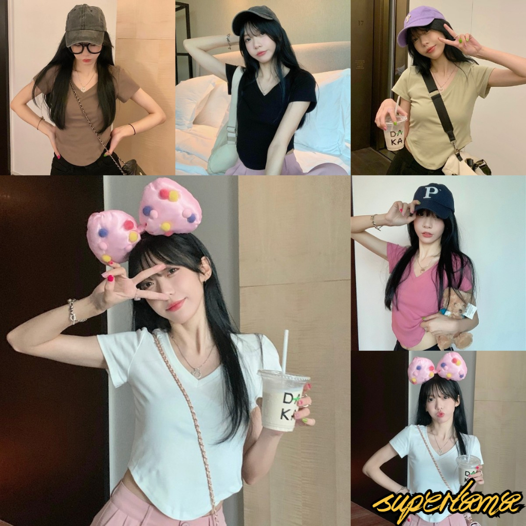 เสื้อยืดคอวี เสื้อยืดเเขนสั้น สีล้วน คอวี มีหลายสีให้เลือก #1902157