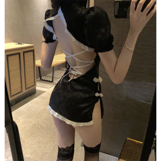 Sexy Girl กี่เพ้าสุดเซ็กซี่ คอสเพลย์เซ็กซี่ สายรัดหลัง เย็บปักถักร้อยเรียบ จัดส่งที่รวดเร็ว（H9229）