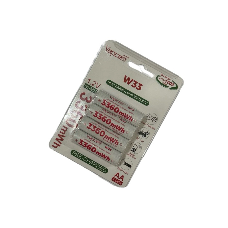ถ่านชาร์จVapcell AA Ni-Mh1.2V 3360mAh 1.2V แพค4ก้อน ของแท้
