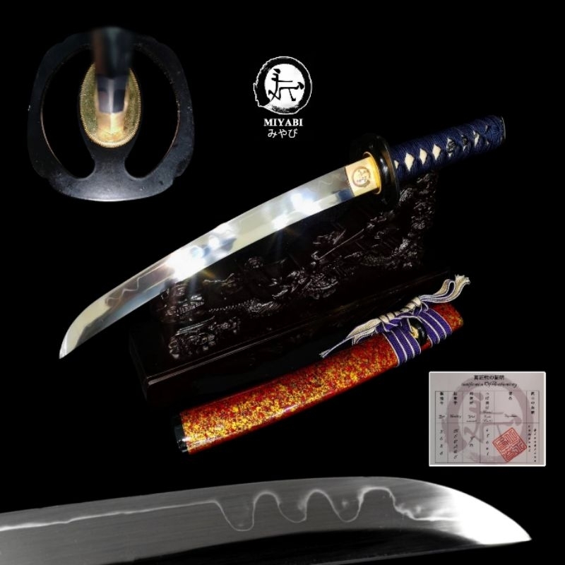 💙Midnight Topaz🧡 ทันโตะ เหล็ก T10 ฮามอนแท้ลายพิเศษ Suguha-gunome🌊  รุ่น 6 ค่ายสายเลือดซามูไร🥷🏻