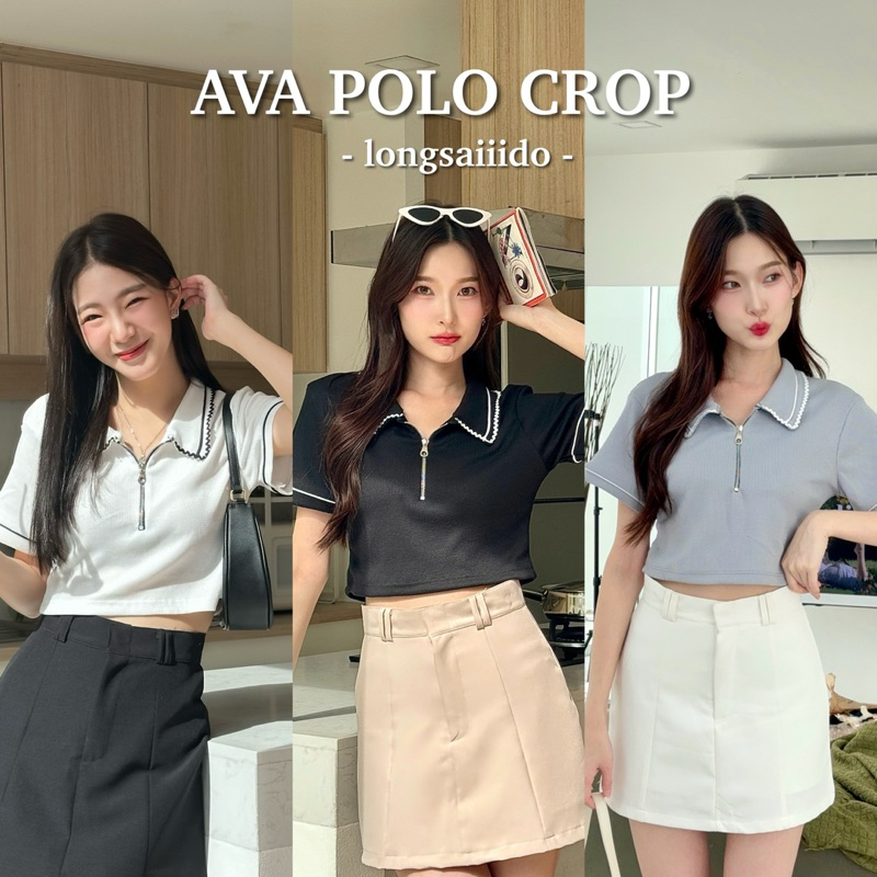 AVA POLO CROP - เสื้อครอปโปโล น่ารักมากกก longsaidoo_ (สีขาวผ้าค่อนข้างบางน้า) 💗