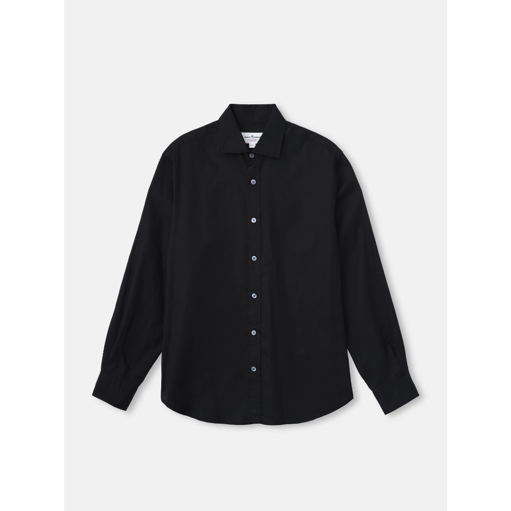 [JBB*] BLACK COTTON TWILL SEMI-SPREAD COLLAR SHIRT เจบีบี เสื้อผ้าผู้ชาย เลื้อผ้าลำลองผู้ชาย เสื้อเชิ้ตผู้ชาย ผ้าคอตตอน